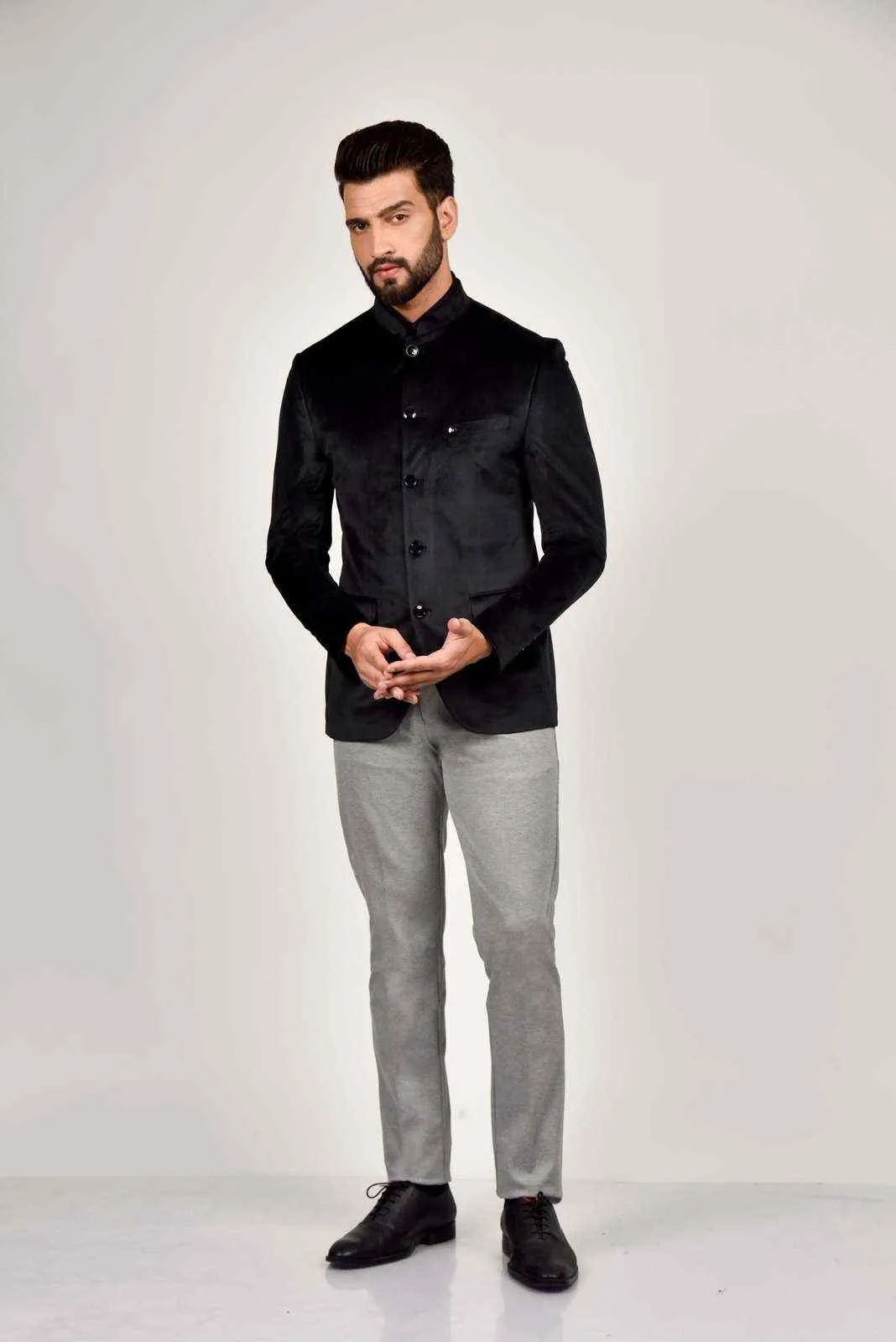 Black Velvet Bandhgala Blazer