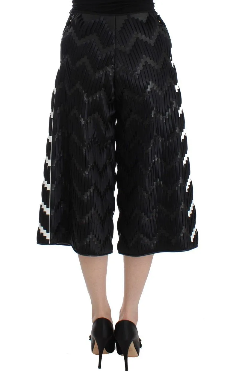 Black White Chevron Nappa Leather Shorts