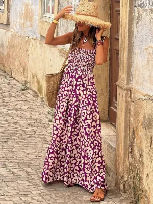 Blossom Smocked Printed Square Neck Sleeveless Dress