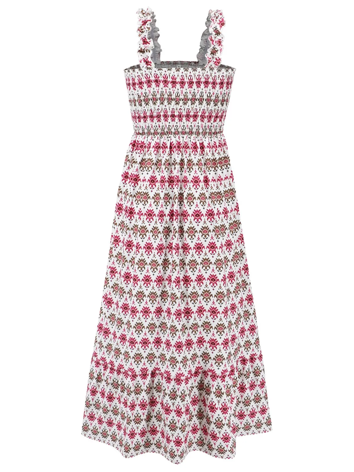 Blossom Smocked Printed Square Neck Sleeveless Dress