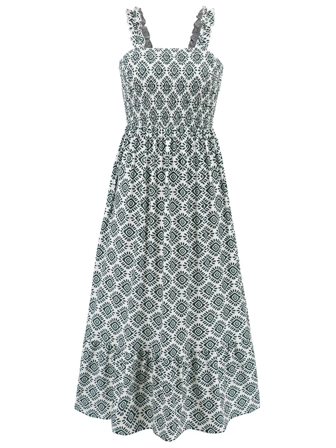 Blossom Smocked Printed Square Neck Sleeveless Dress