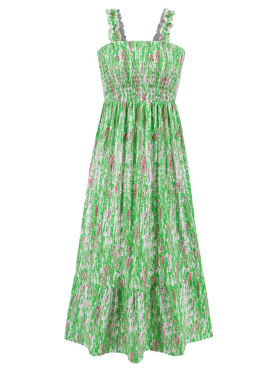 Blossom Smocked Printed Square Neck Sleeveless Dress