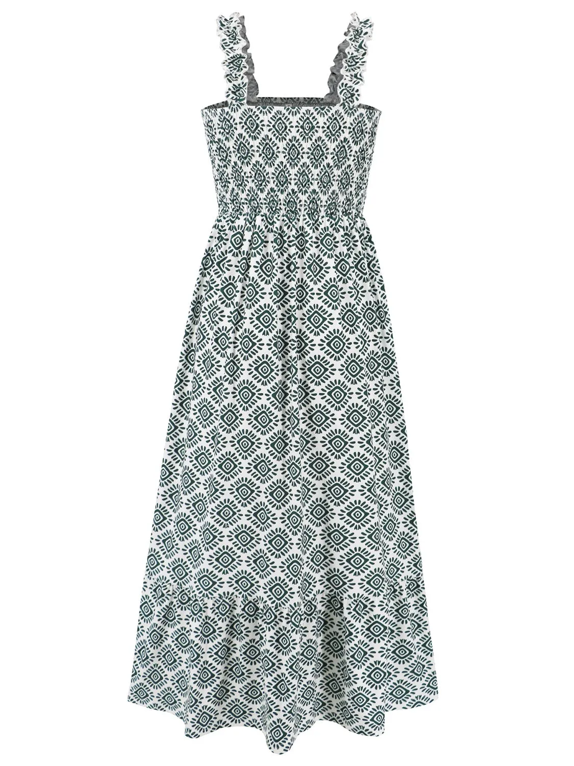Blossom Smocked Printed Square Neck Sleeveless Dress