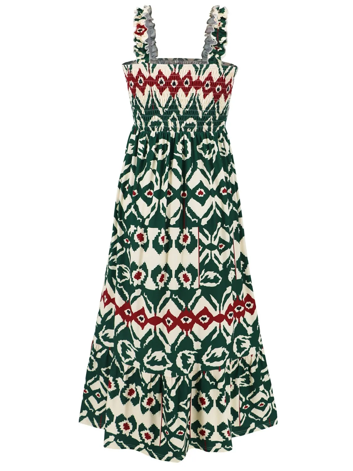 Blossom Smocked Printed Square Neck Sleeveless Dress