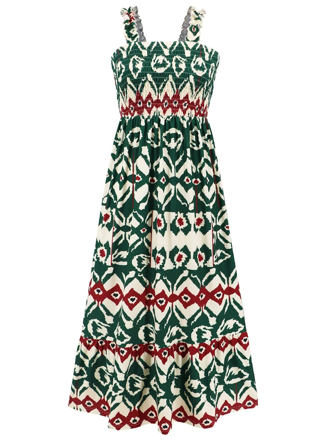 Blossom Smocked Printed Square Neck Sleeveless Dress