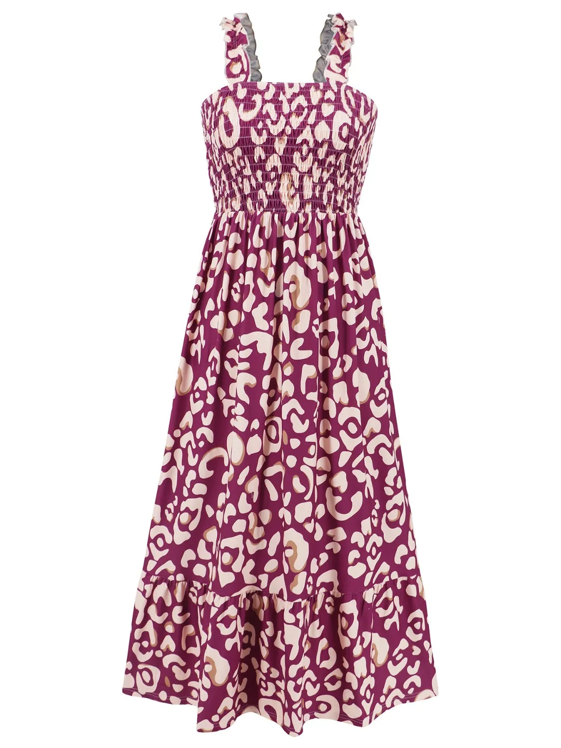 Blossom Smocked Printed Square Neck Sleeveless Dress
