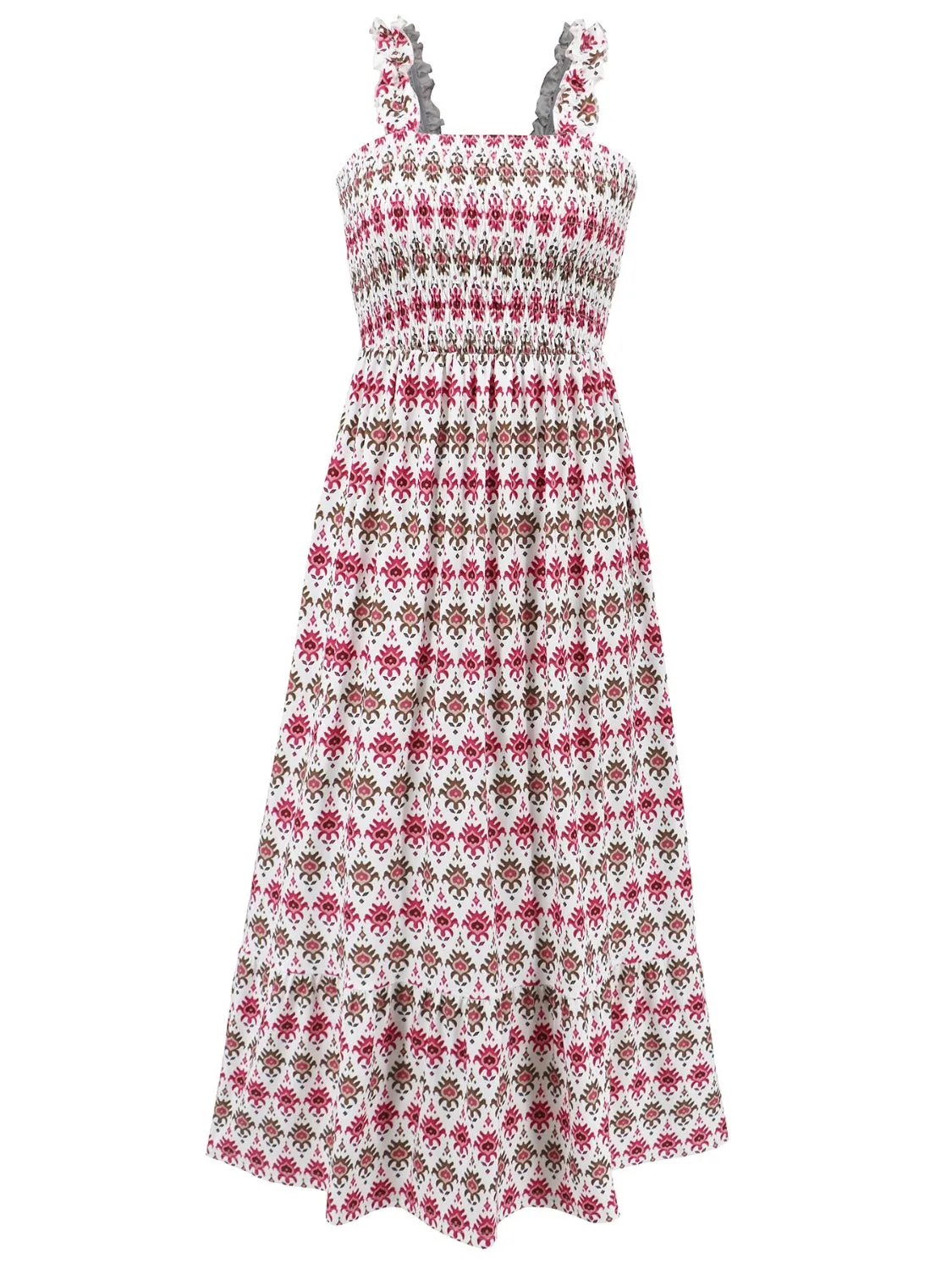 Blossom Smocked Printed Square Neck Sleeveless Dress