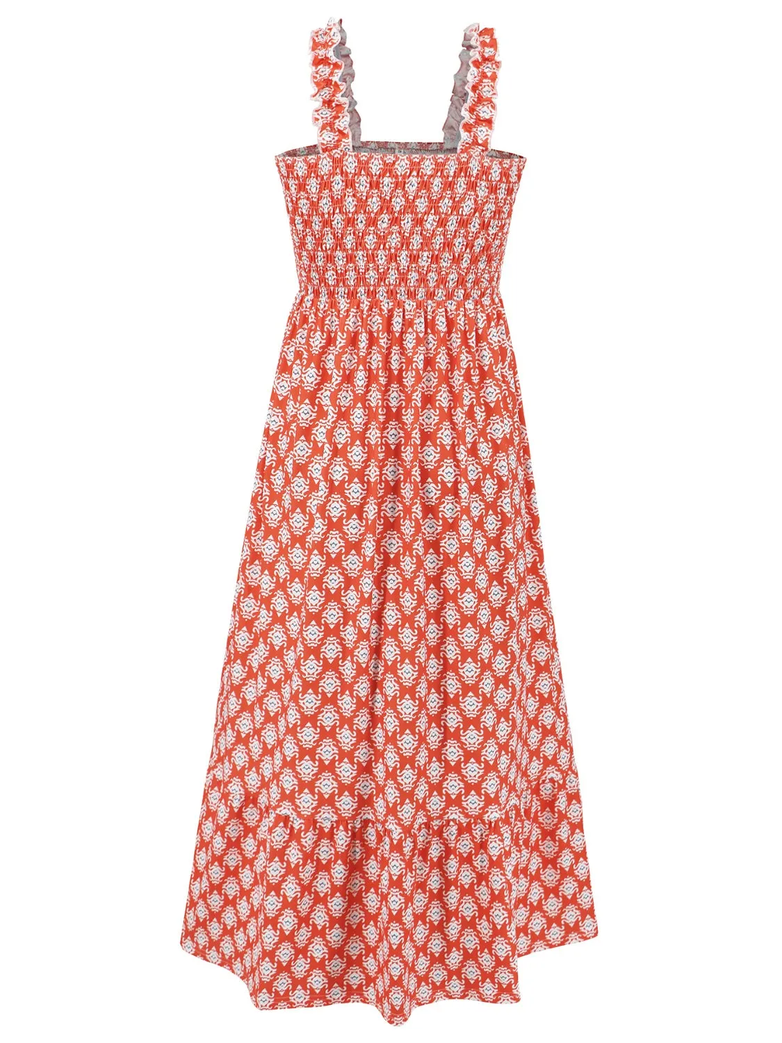 Blossom Smocked Printed Square Neck Sleeveless Dress