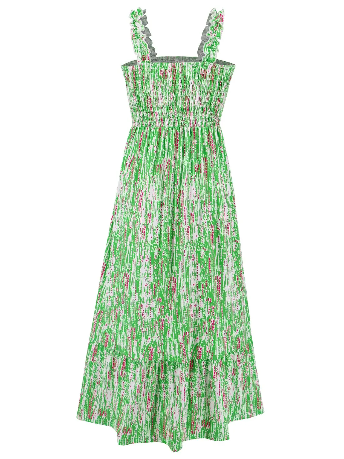 Blossom Smocked Printed Square Neck Sleeveless Dress
