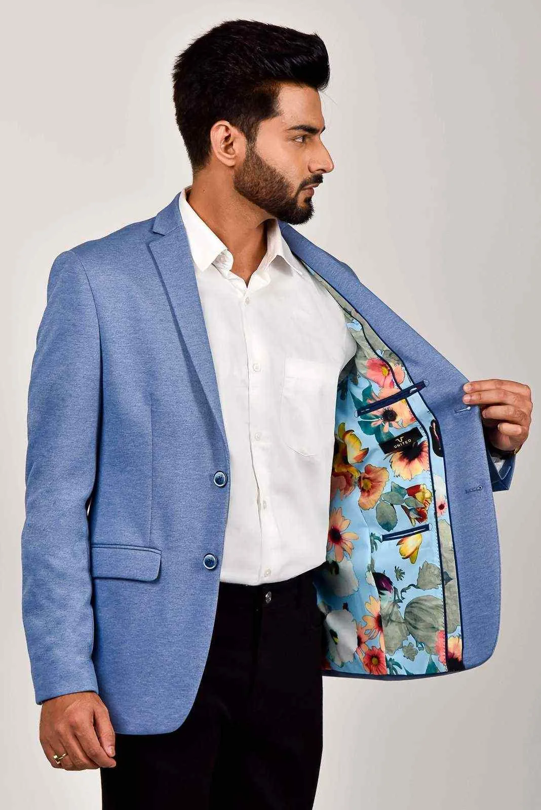 Blue Knitted Stretch Blazer