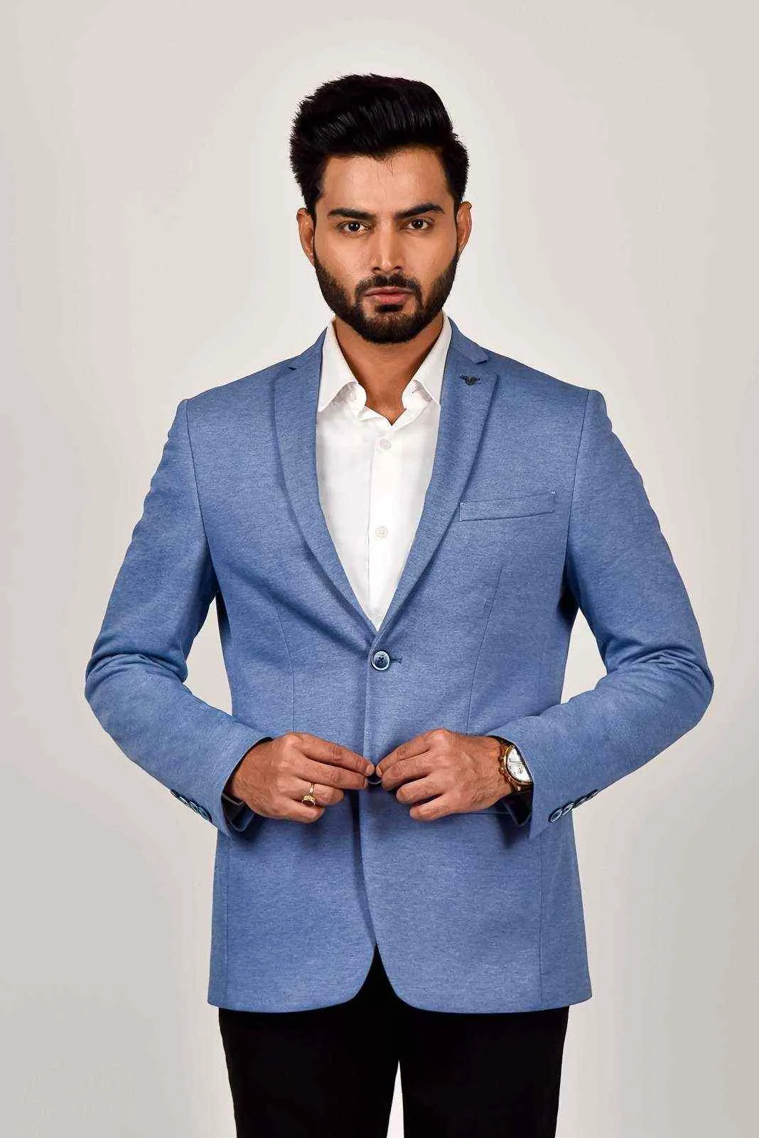 Blue Knitted Stretch Blazer