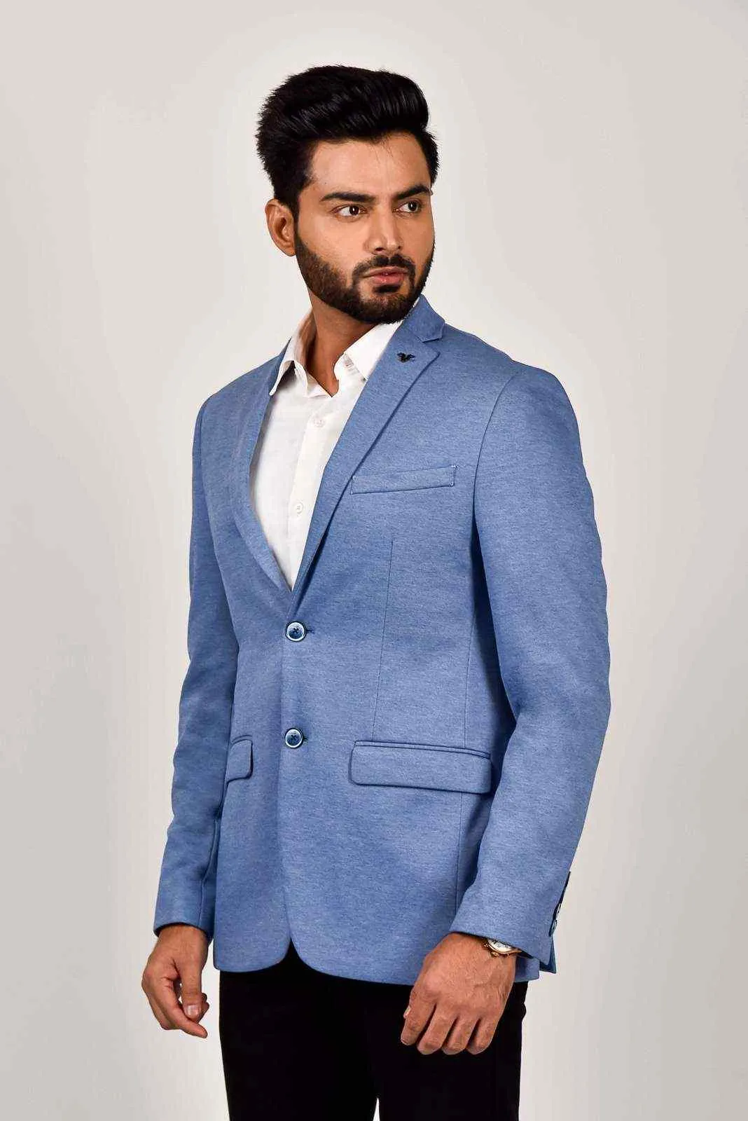 Blue Knitted Stretch Blazer