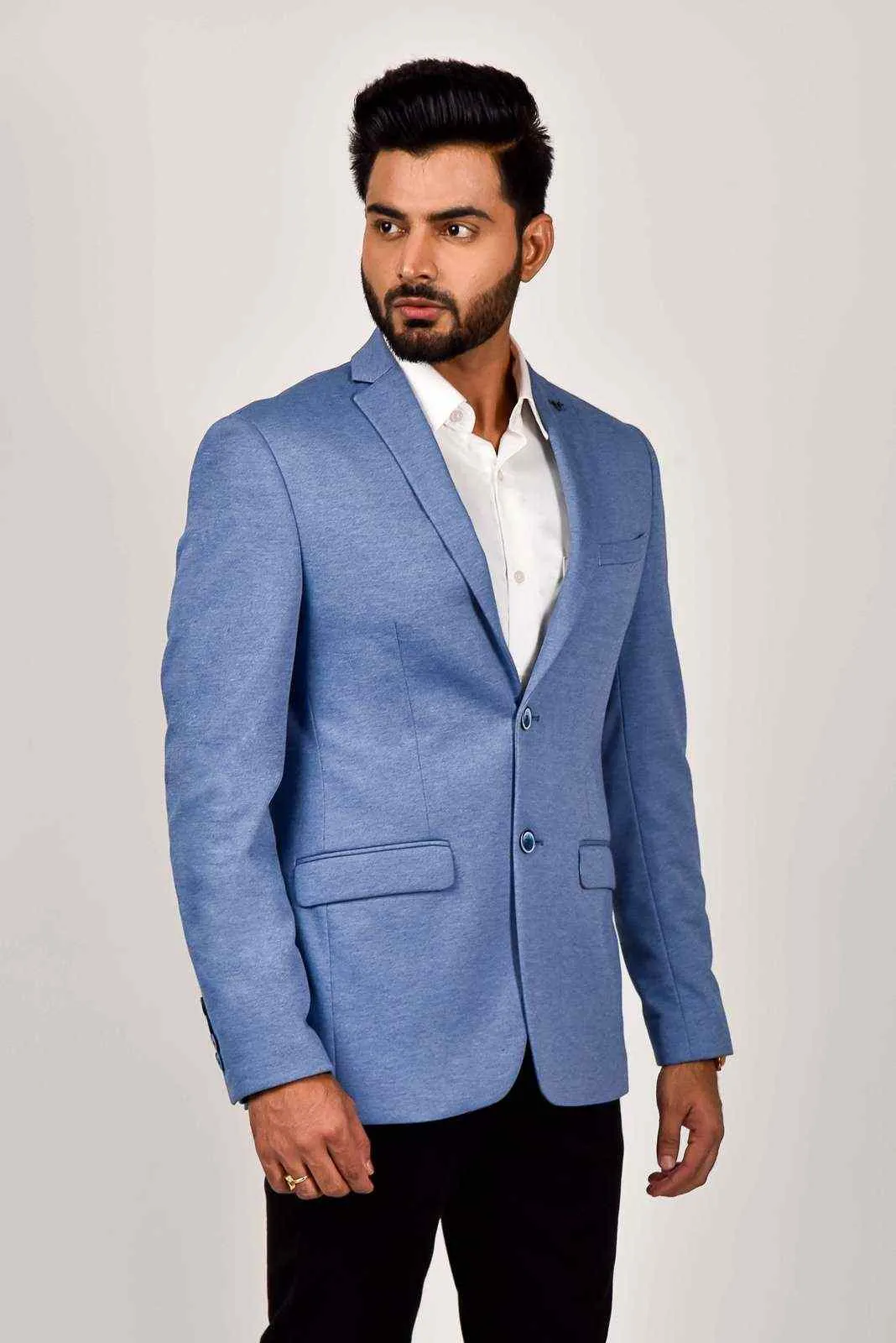 Blue Knitted Stretch Blazer