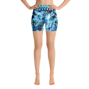 Blues and Black Watercolor Splash - Yoga Shorts