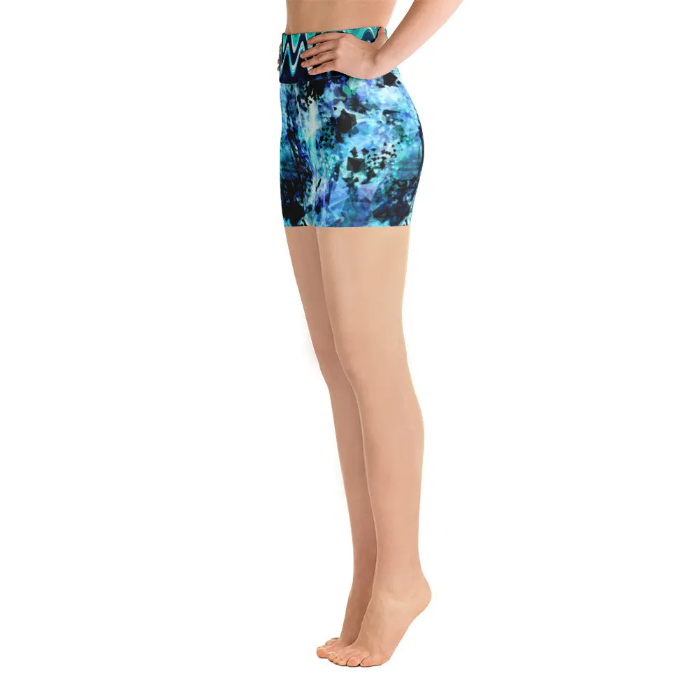 Blues and Black Watercolor Splash - Yoga Shorts