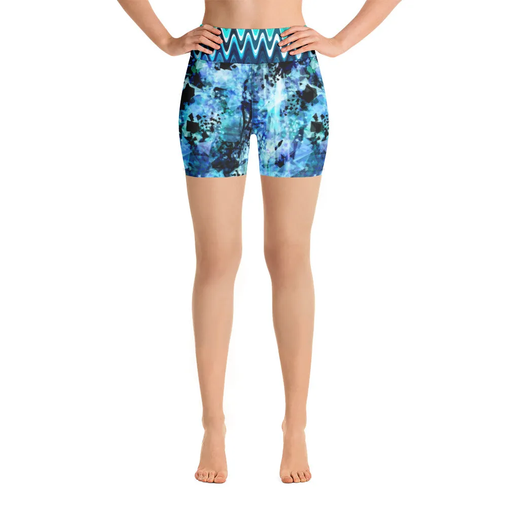 Blues and Black Watercolor Splash - Yoga Shorts