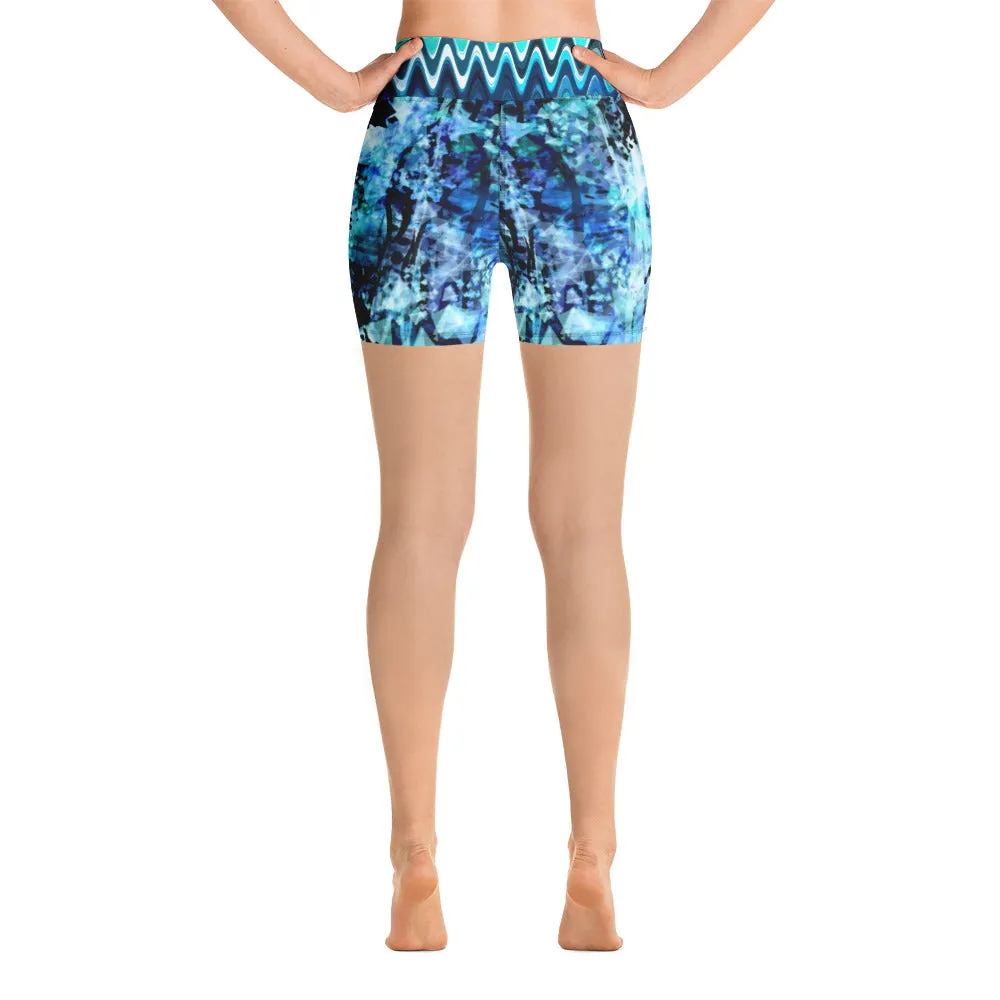Blues and Black Watercolor Splash - Yoga Shorts