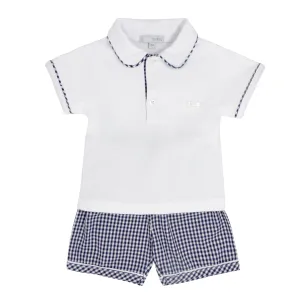 Boys Navy & White Gingham Top & Short Set