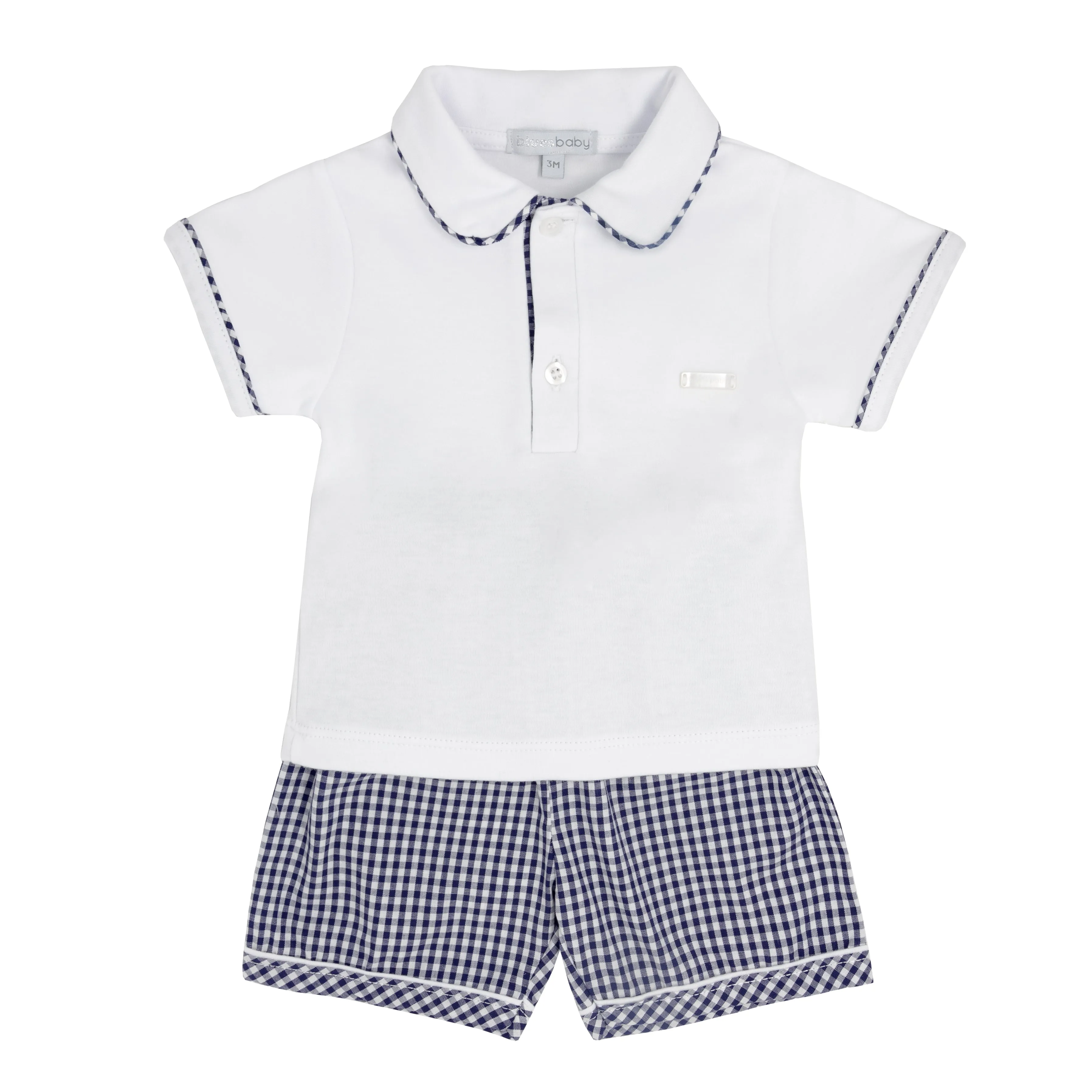 Boys Navy & White Gingham Top & Short Set