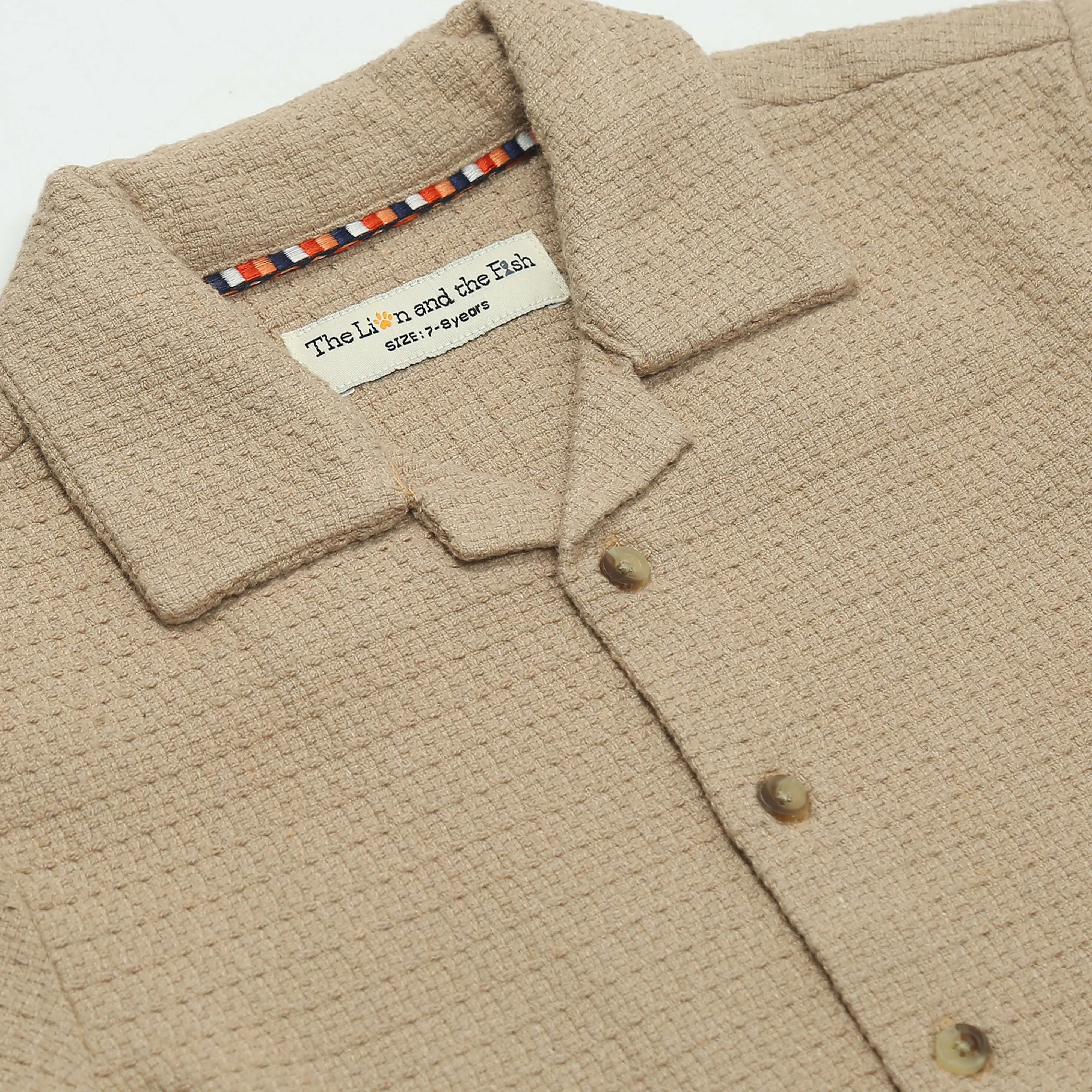 Boys Textured Shirt & Short Co-Ord Set Creamy Crust