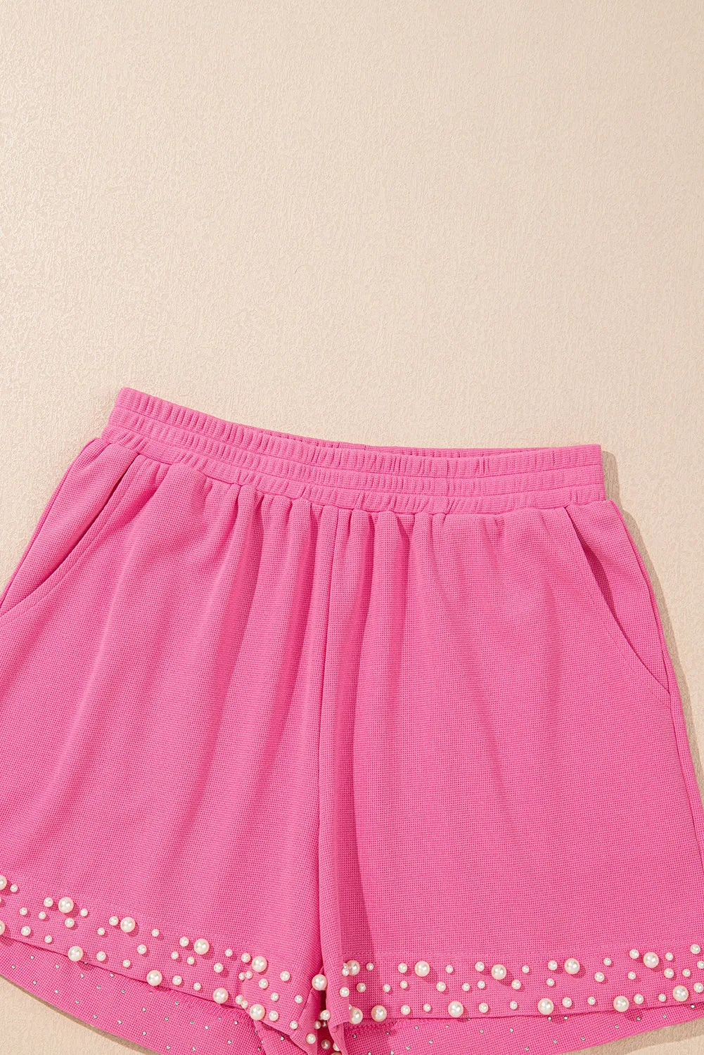 Bright Pink Textured Pearled Ruffle Sleeve Top Set