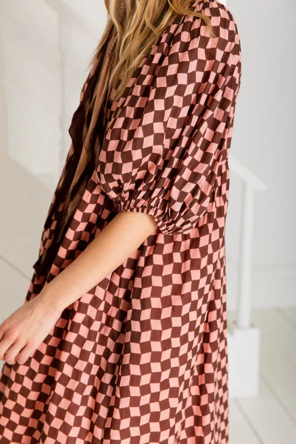 Briony Dress - Brown/Pink