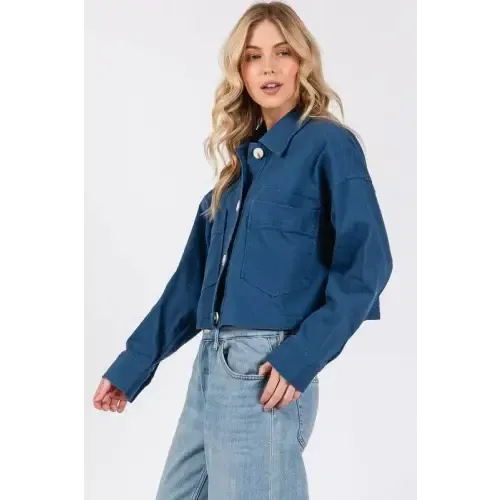 Button Cropped Denim Jacket