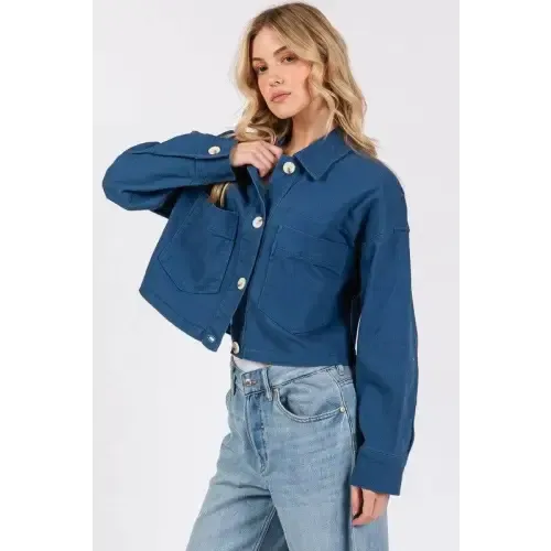 Button Cropped Denim Jacket