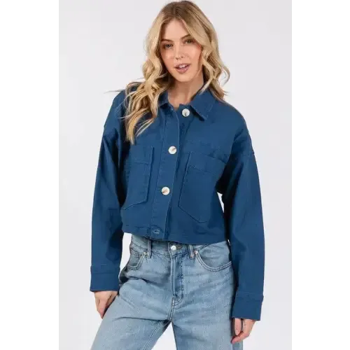 Button Cropped Denim Jacket