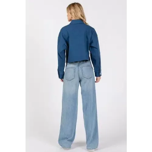 Button Cropped Denim Jacket