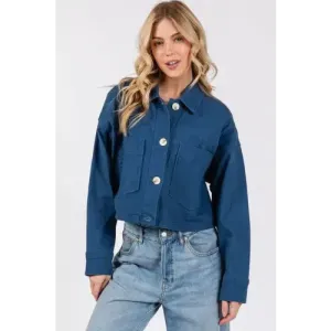 Button Cropped Denim Jacket