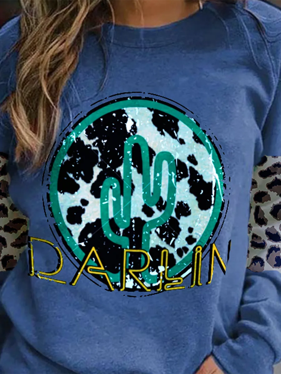 Cactus Leopard Printed Long-Sleeve Sweatshirt