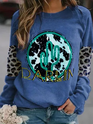 Cactus Leopard Printed Long-Sleeve Sweatshirt