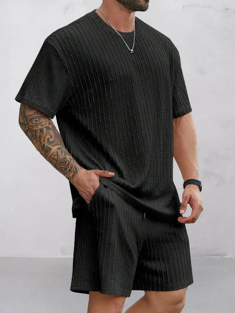 Casual Vertical Textured T-Shirt Set