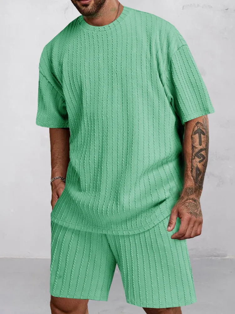 Casual Vertical Textured T-Shirt Set