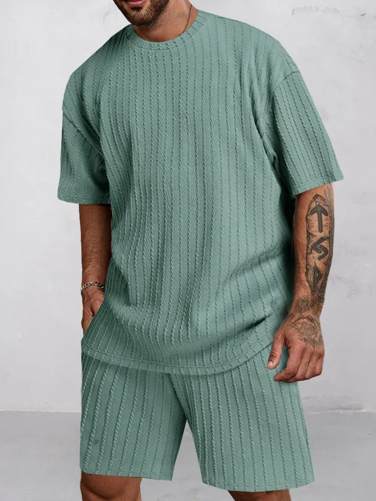 Casual Vertical Textured T-Shirt Set