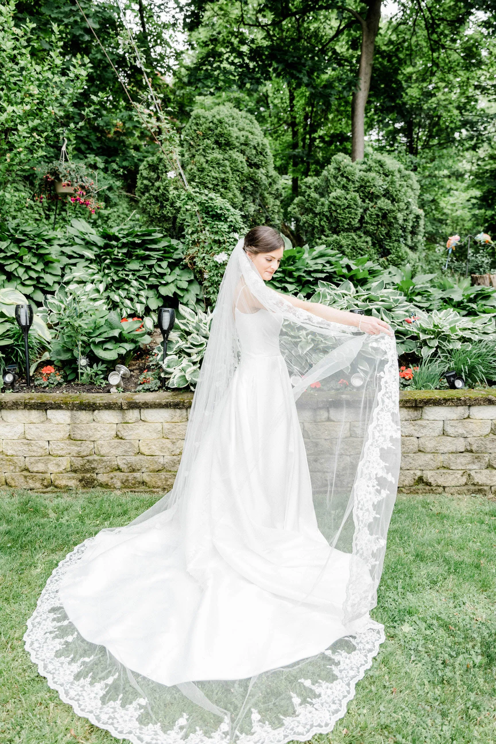 Cathedral Veil with Floral French Lace Trim, White/ Off White/ Ivory Lace Wedding Veil