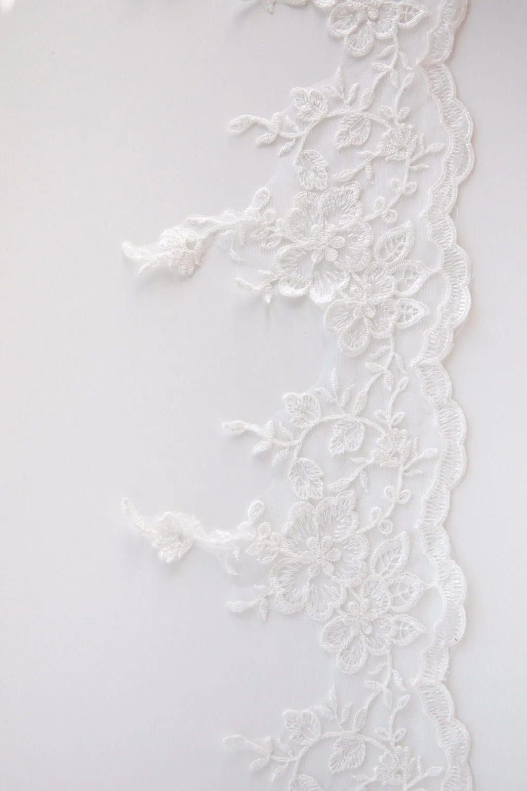 Cathedral Veil with Floral French Lace Trim, White/ Off White/ Ivory Lace Wedding Veil