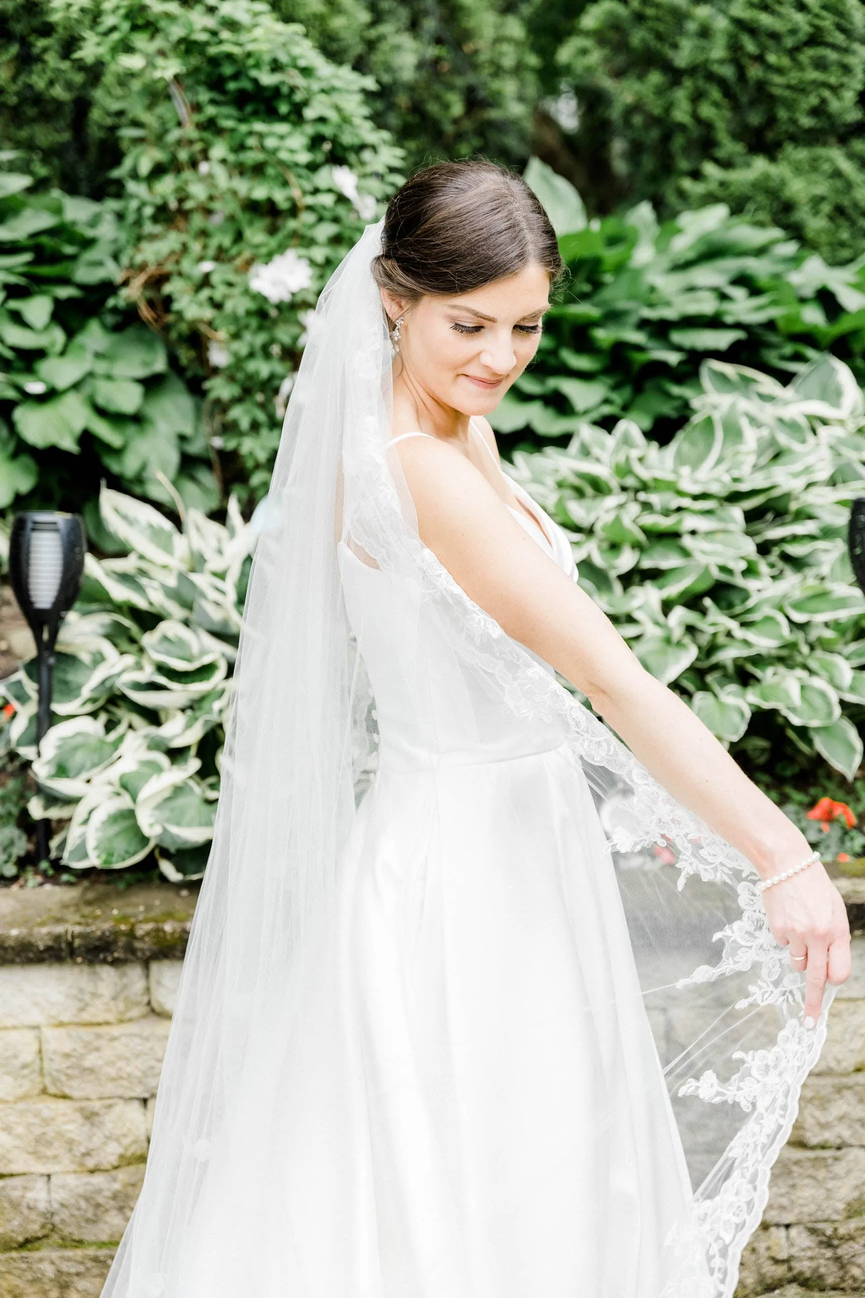 Cathedral Veil with Floral French Lace Trim, White/ Off White/ Ivory Lace Wedding Veil