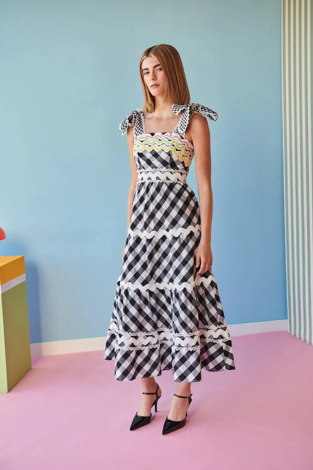 Celia B - Jade Vichy Black Midi Dress