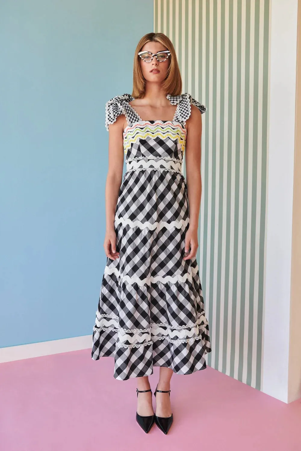Celia B - Jade Vichy Black Midi Dress