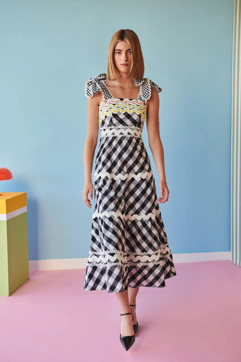 Celia B - Jade Vichy Black Midi Dress