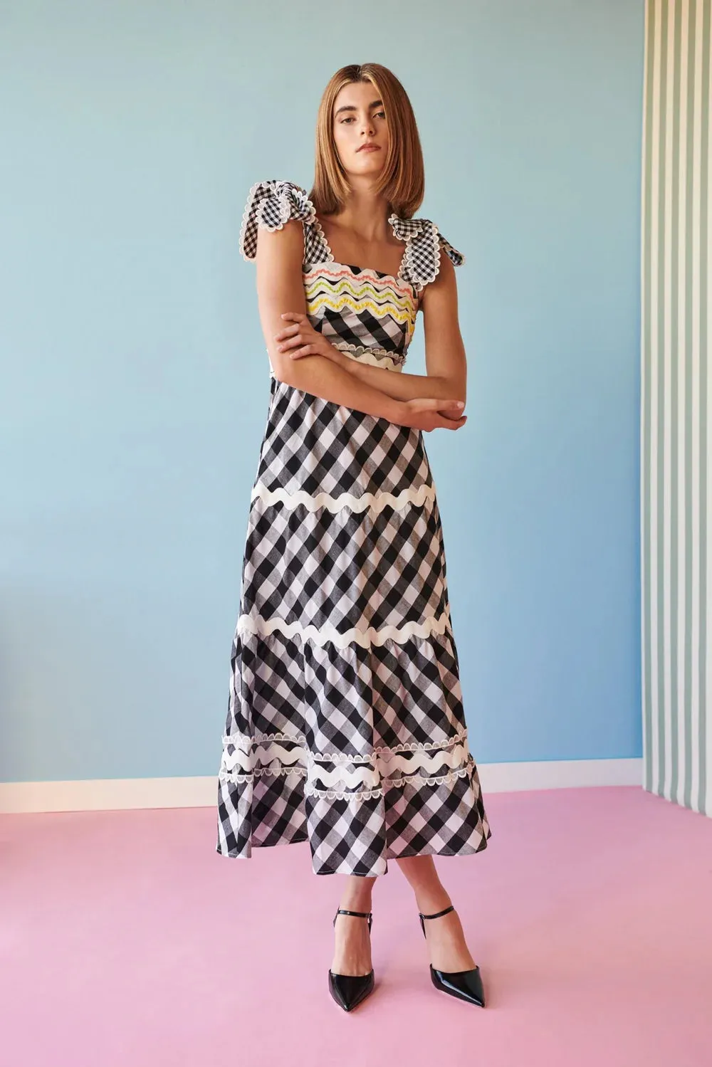 Celia B - Jade Vichy Black Midi Dress
