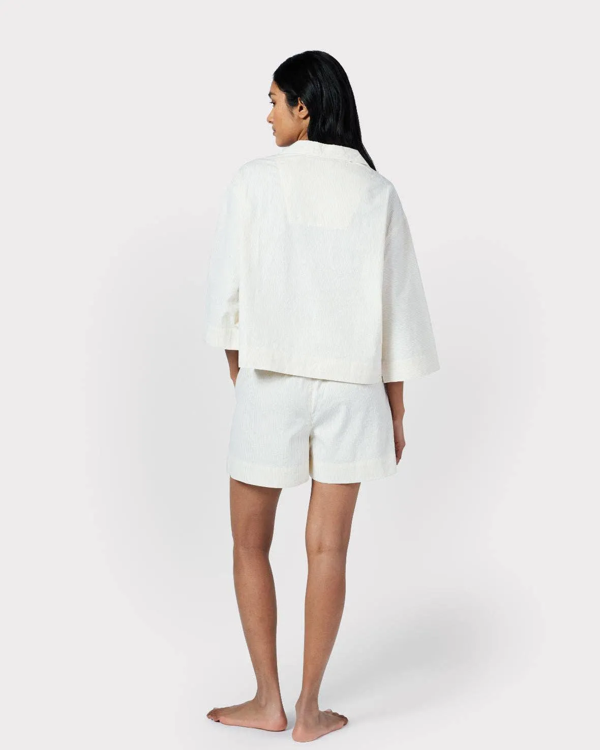 Chelsea Peers - Poplin Micro Stripe Short Pyjama Set - Yellow & White