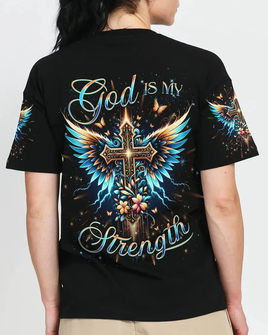 Christianartbag 3D T-Shirt For Women, God Is My Strength Women's All Over Print Shirt, Christian Shirt, Faithful Fashion, 3D Printed Shirts for Christian Women, CABDS03261223