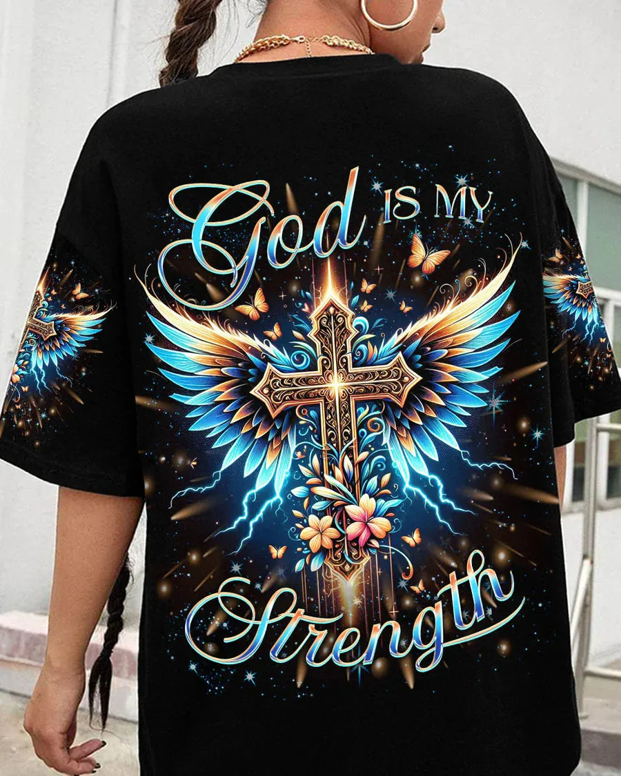 Christianartbag 3D T-Shirt For Women, God Is My Strength Women's All Over Print Shirt, Christian Shirt, Faithful Fashion, 3D Printed Shirts for Christian Women, CABDS03261223