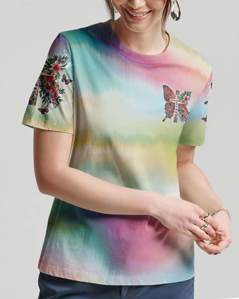 Christianartbag 3D T-Shirt For Women, With Brave Wings She Flies, Christian Shirt, Faithful Fashion, 3D Printed Shirts for Christian Women