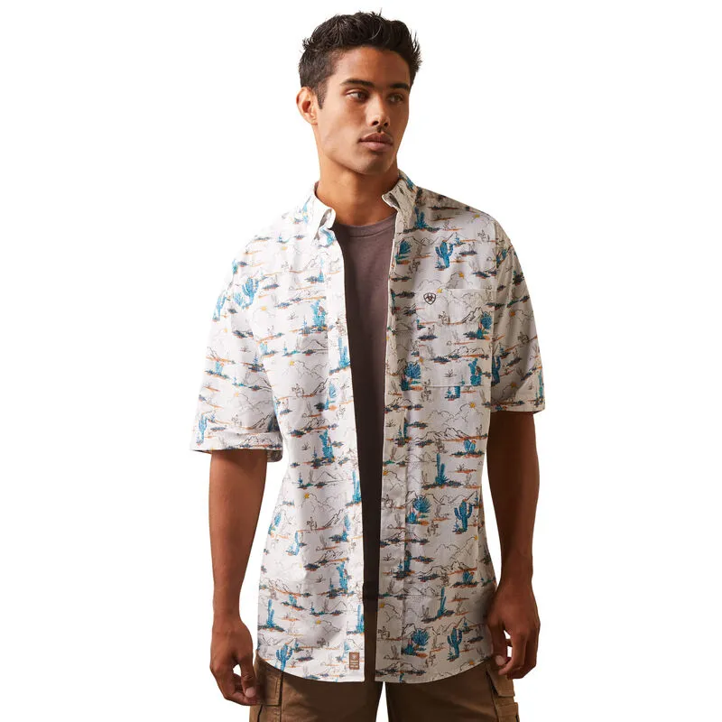 CL10043639 Mens S/S White Cactus/Cowboy