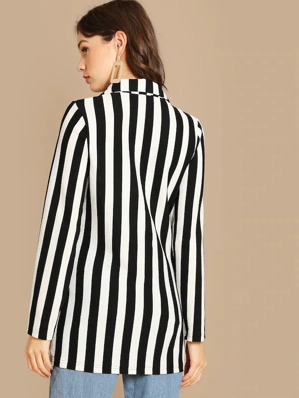 CM-CS727702 Women Elegant Seoul Style Notch Collar Striped Textured Blazer