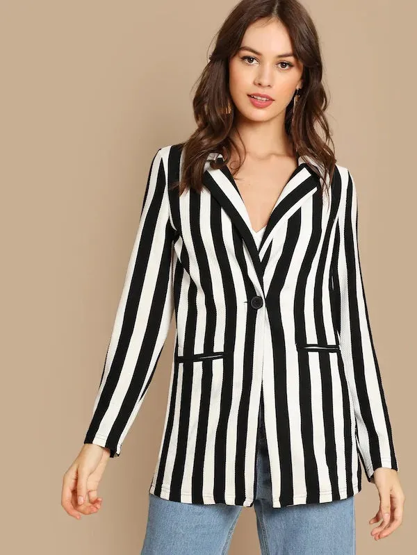 CM-CS727702 Women Elegant Seoul Style Notch Collar Striped Textured Blazer